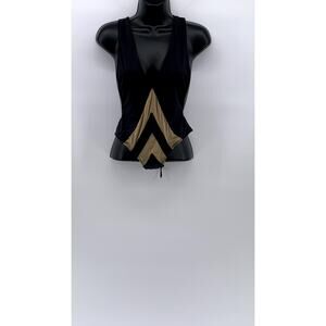 PD Women's Black-Beige Chevron Mesh V-Neck Back Lace-Up One-Piece Leotard SZ XS